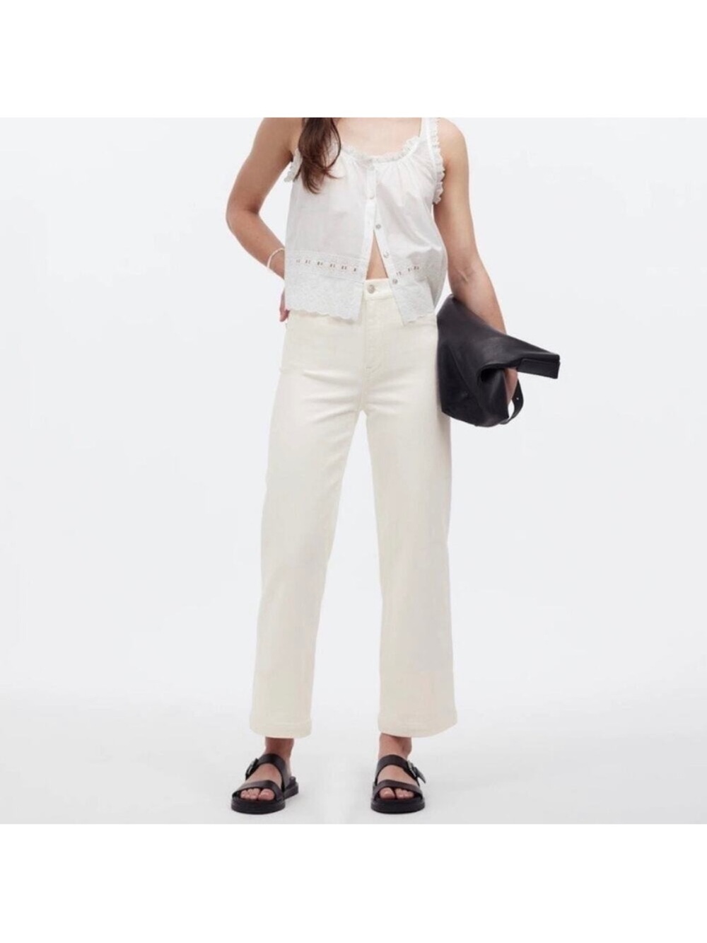 Madewell Emmett Wide Leg High Rise Cropped Pants in Cream Size 27